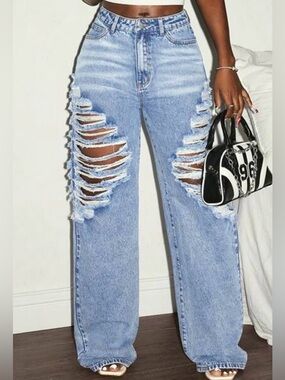 High-Waist Distressed Light Blue Women’s Jeans